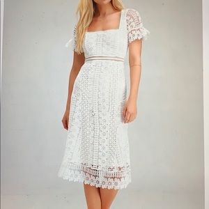Lulu’s white Crochet Midi White Dress Formal XL